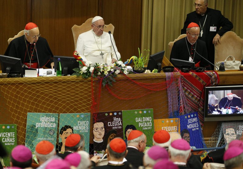 Pope Francis attends the final session of the Synod of Bishops for the Amazon at the Vatican Oct. 26, 2019. (Catholic News Service/Paul Haring)