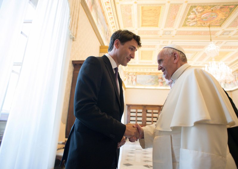 Pope Francis meets Canadian Prime Minister Justin Trudeau during a private audience in 2017 at the Vatican. (CNS photo/L'Osservatore Romano via Reuters)