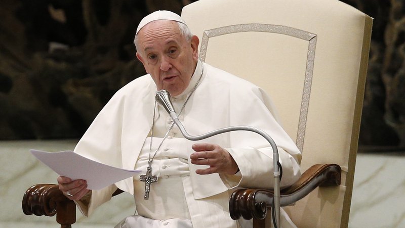 Pope Francis delivers his talk as he leads his general audience in Paul VI hall at the Vatican Feb. 5, 2020. (CNS photo/Paul Haring)