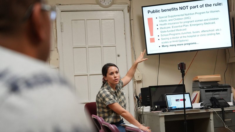 Ella Nimmo, director of community programs and development at Cabrini Immigrant Services of New York City, speaks about the Trump administration's expanded "public charge" policy and its potential impact on immigrants during a presentation at the agency's headquarters Feb. 13, 2020. (CNS photo/Gregory A. Shemitz)