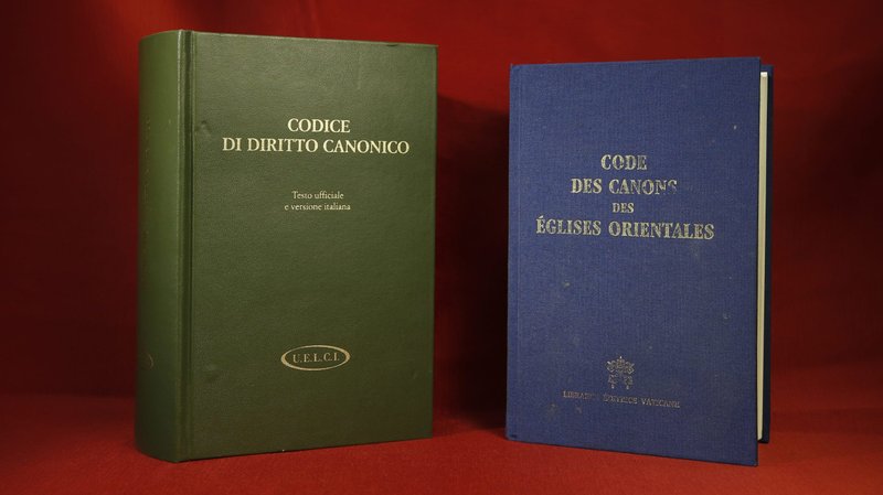 Code of Canon Law books for the Latin and Eastern Catholic churches are pictured in Rome at the Pontifical Oriental Institute in this file photo. The 12-year process of updating the Code of Canon Law section dealing with crimes and penalties was necessary "to make it more organic and responsive to new situations and problems," Pope Francis said Feb. 21, 2020. (CNS photo/Paul Haring)
