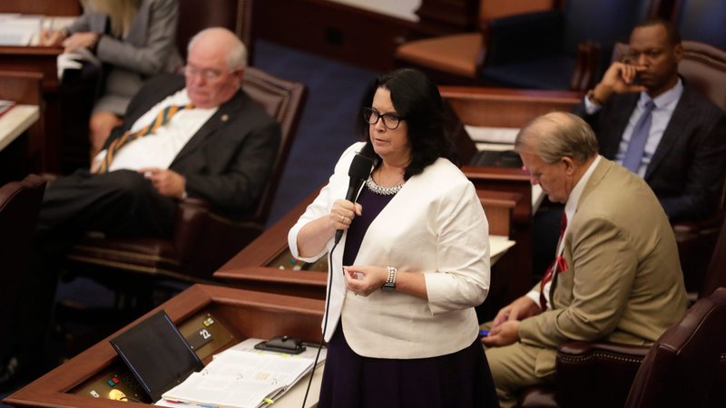 Republican state Sen. Kelli Stargel of Lakeland, Fla., gives her closing statements at the Florida Capitol in Tallahassee Feb. 6, 2020, after debate over her bill S.B. 404, which requires girls under 18 to get parental consent before having an abortion. The Legislature passed the bill Feb. 20, and in a statement issued the same day, Florida's Catholic bishops called it "common-sense legislation" that they look forward to Gov. Ron DeSantis signing into law. (CNS photo/Tori Lynn Schneider, Tallahassee Democrat via Reuters)
