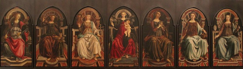 "Fortitude, Temperance, Faith, Charity, Hope, Justice, Prudence," by Botticelli. (Wikipedia)