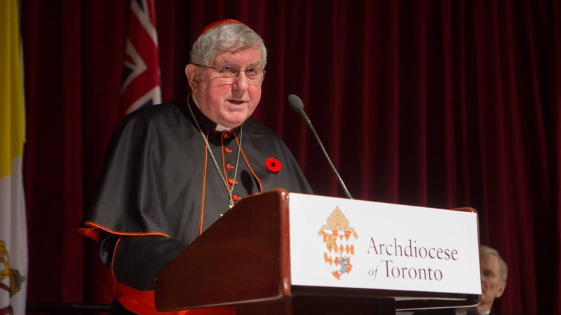 Cardinal Thomas Collins of Toronto addresses an audience of more than 1,600 at the annual Cardinalís Dinner Nov. 8, 2018. He warned that the "shadow of euthanasia" is spreading. (CNS photo/Emanuel Pires, courtesy Archdiocese of Toronto)