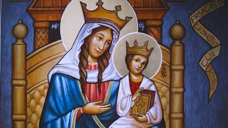 Following his weekly audience at the Vatican Feb. 12, 2020, Pope Francis blessed this "Dowry Painting" of Our Lady of Walsingham, the Catholic national shrine dedicated to Mary in Norfolk, England. (CNS photo/courtesy Behold 2020)