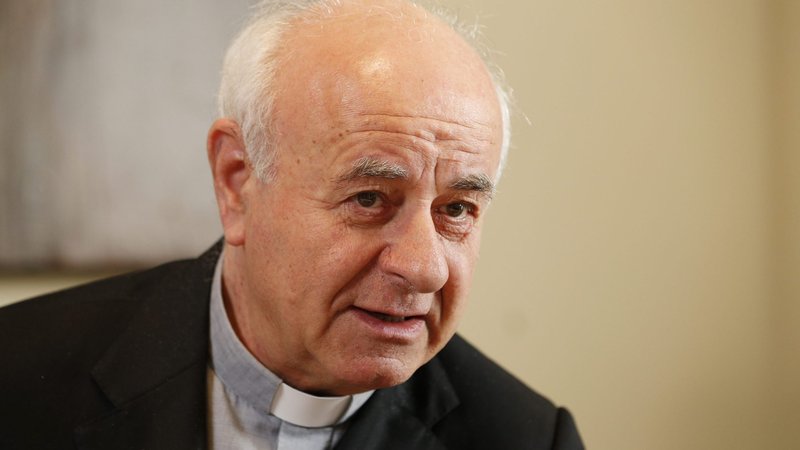 Archbishop Vincenzo Paglia, president of the Pontifical Academy for Life, speaks during an interview in his office at the Vatican April 17, 2018. (CNS photo/Paul Haring)