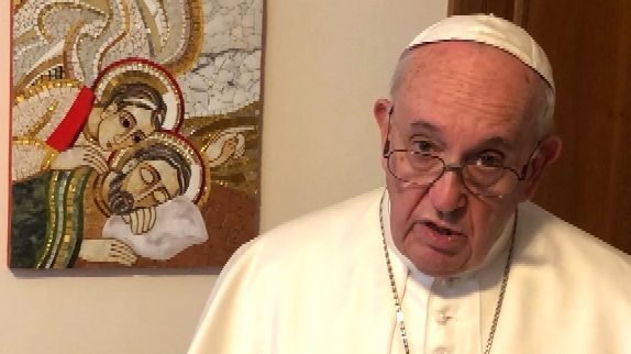 In a video message, Pope Francis encourages people to pray together March 19, 2020, "entrusting ourselves to the intercession of St. Joseph, guardian of the Holy Family, guardian of our families," as the world faces the coronavirus pandemic. (CNS/screen grab)