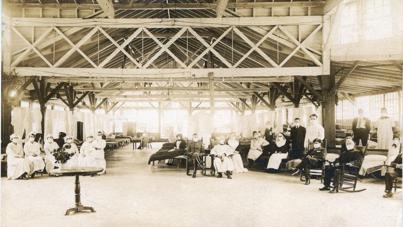 Members of the Sisters of Charity of New York, along with Sisters of Mercy and medical personnel, prepare for the arrival of patients at Edgewood Emergency Hospital in Shamokin, Pa., during the Spanish flu outbreak in October 1918. (CNS photo/courtesy Sisters of Charity of New York)