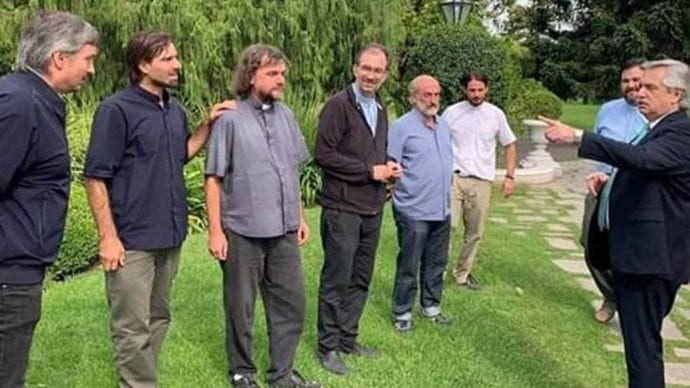 Argentina's President Alberto Fernandez with a group of slum priests in the presidential residence. (Courtesy presidency/ La Nacion via Crux)