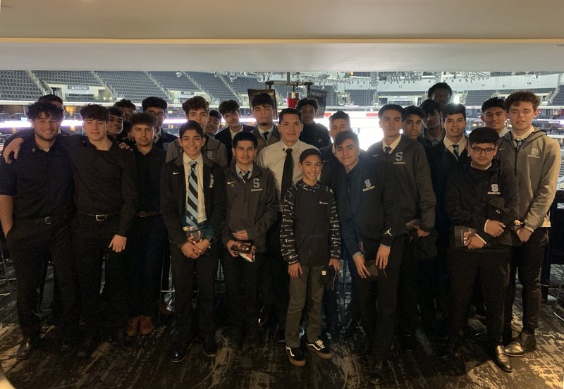 Some 50 members of the Bishop Mora Salesian basketball family were invited to experience the memorial service from a suite at Staples Center arranged by Lakers executive Tim Harris. (Courtesy Bishop Mora Salesian High School)