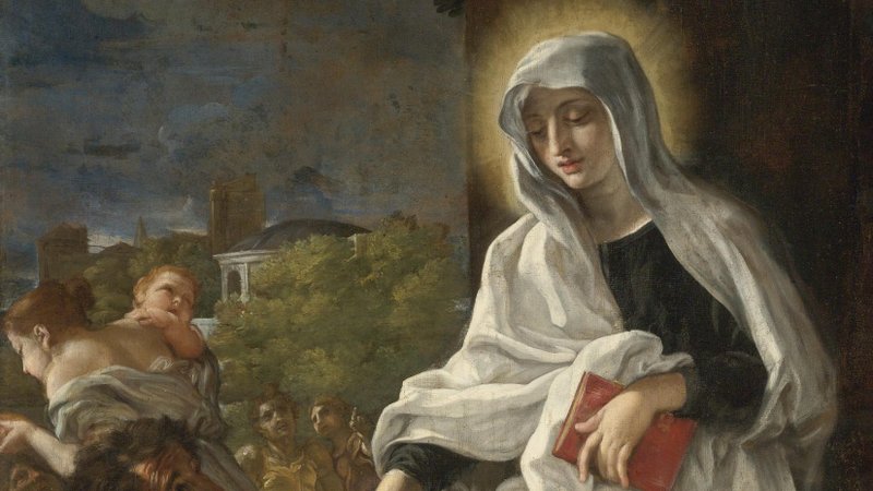 "St. Frances of Rome giving alms," Baciccio. (Wikimedia Commons)