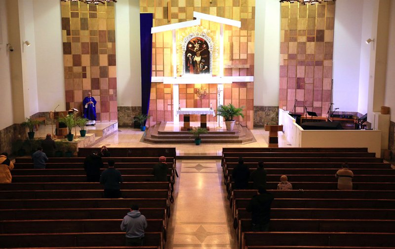 Faithful attend Mass at Our Lady Queen of Angels Church ("La Placita") near downtown LA March 16, 2020. The liturgy was the parish's final public Mass before the suspension of public Masses in the Archdiocese went into effect the next day. (David Amador Rivera)
