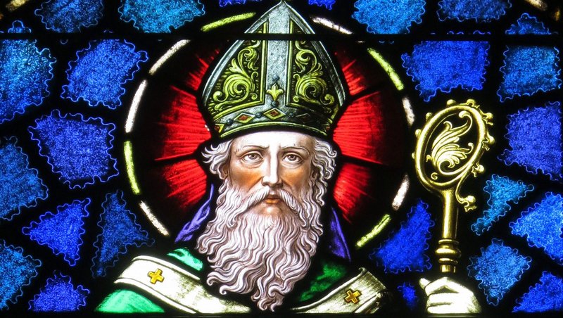 Saint Patrick Catholic Church Junction City Ohio stained glass Saint Patrick detail scaled e1583792395386