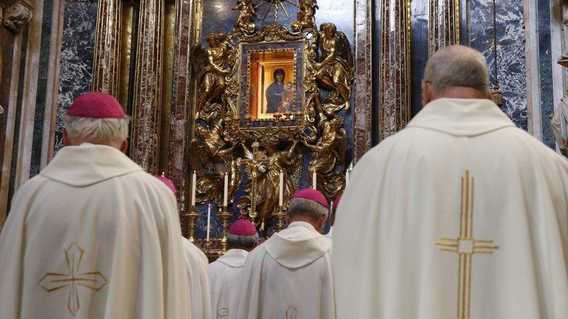 The Marian icon "Salus Populi Romani" (health of the Roman people) is seen as a group of bishops concelebrate Mass at the Basilica of St. Mary Major in Rome June 25, 2019. (CNS photo/Paul Haring)