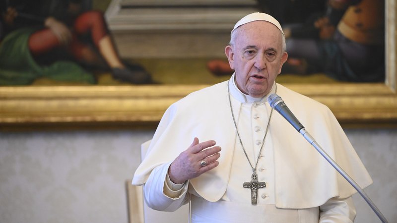 Pope Francis speaks during his general audience as it is livestreamed from the library of the Apostolic Palace at the Vatican April 1, 2020. (CNS photo/Vatican Media)