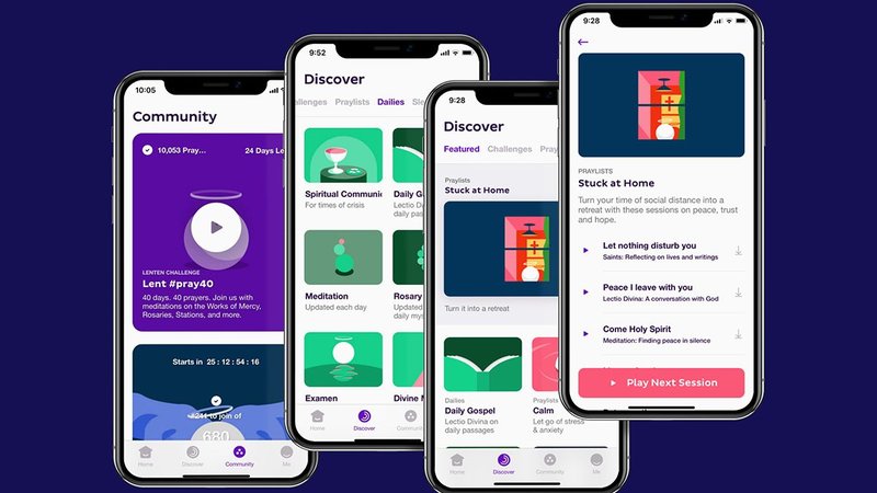 This is an advertisement for the Catholic app Hallow, which is centered on prayer and meditation. The founders of the app recently added special features to help people cope during the pandemic. (CNS photo/handout via Archdiocese of Chicago)