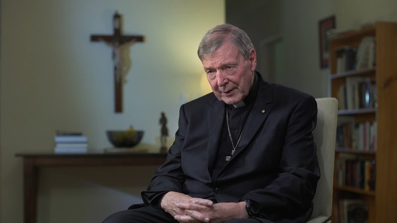 Cardinal George Pell speaks to Sky News Australia presenter Andrew Bolt in an exclusive televised interview aired April 14, 2020. (Sky News Australia)