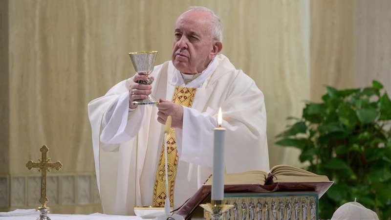 Pope Francis celebrates a morning Mass in the chapel of the Casa Santa Marta. (Vatican Media via CNA)
