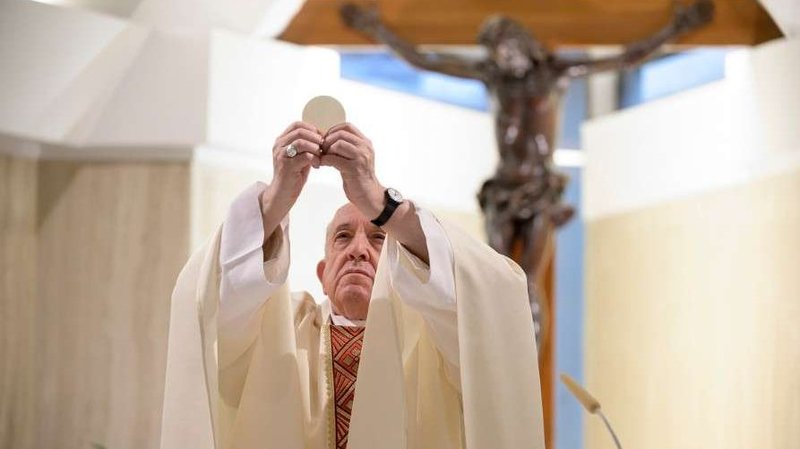 Pope Francis celebrates Mass in the chapel of the Casa Santa Marta May 10, 2020. (Vatican Media via CNA)