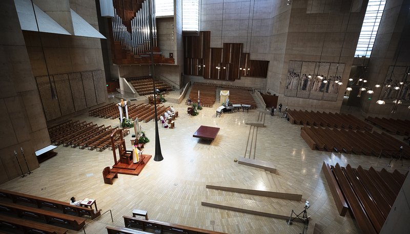 Archbishop José H. Gomez leads a special liturgy in renewing the consecration of the U.S. to the care of our Blessed Mother May 1 from the Cathedral of Our Lady of the Angels in Los Angeles. (Victor Alemán)