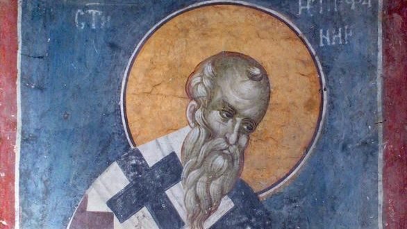 Epiphanius of Salamis, fresco at Gracanica monastery, near Lipljan in Kosovo. (Wikipedia)