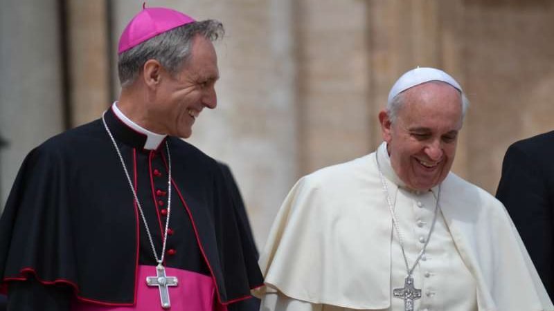 Pope Francis and Archbishop Georg Ganswein in St. Peter's Square after the Wednesday general audience, May 7, 2014. (Daniel Ibáñez/CNA)