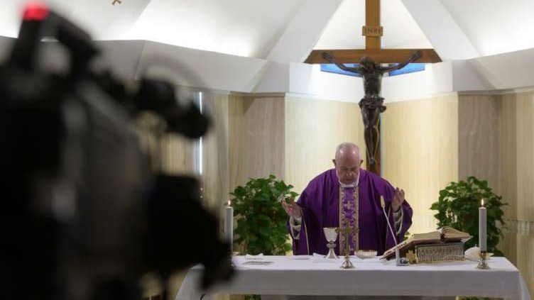 Pope Francis offers Mass in Casa Santa Marta on March 11, 2020. (Vatican Media/CNA)