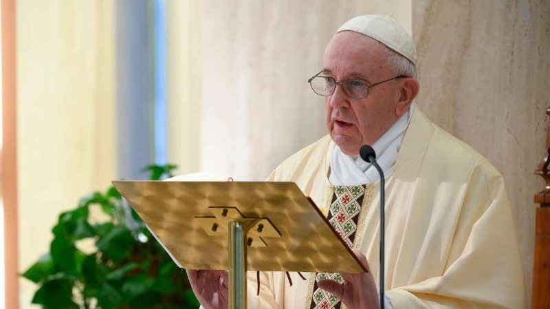 Pope Francis celebrates Mass in the chapel of the Casa Santa Marta May 13, 2020. (Vatican Media via CNA)