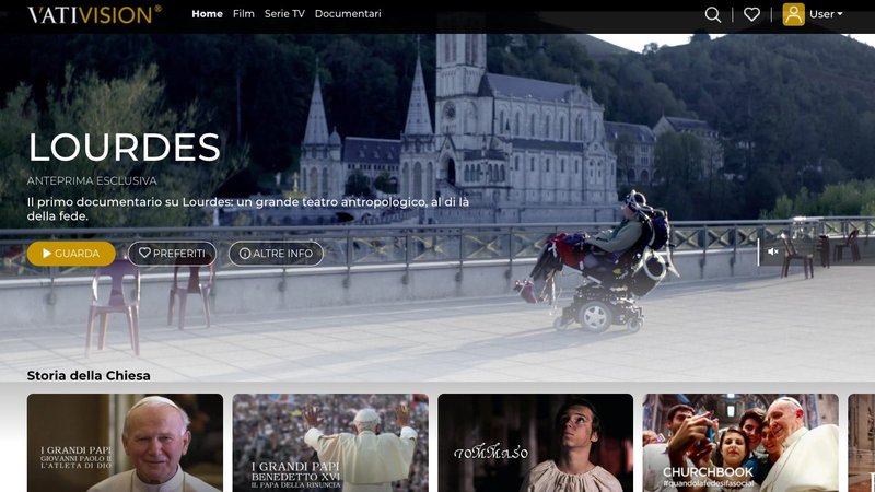 A screenshot of the "VatiVision" website, a new video-streaming service launching in Italy June 8, 2020, that will feature movies, documentaries and series available for rent or purchase. Paolo Ruffini, prefect of the Dicastery for Communications, said that although Vatican Media will collaborate in producing content, the Vatican is neither funding the service nor has it any say in what content will be made available. (CNS photo/Junno Arocho Esteves)