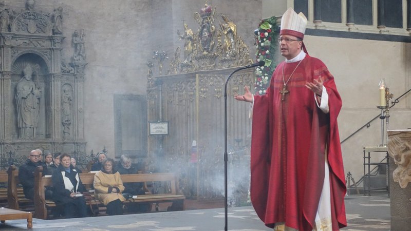 Bishop Stephan Ackermann of Trier is pictured in a file photo celebrating Mass in the Trier cathedral. Several aspects of the bishop's diocesan reform plans have been questioned by the Vatican, so diocesan officials must rework their proposals. (CNS photo/Michael Merten, KNA)