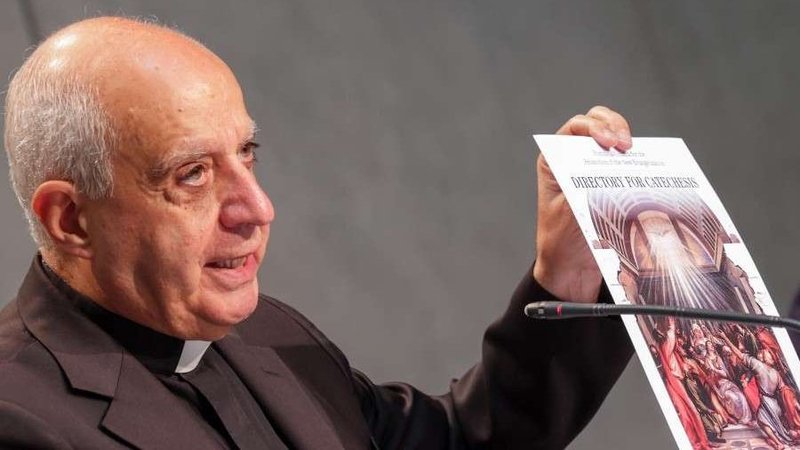 Archbishop Rino Fisichella presents the new Directory for Catechesis at the Vatican, June 25, 2020. (Daniel Ibáñez/CNA)