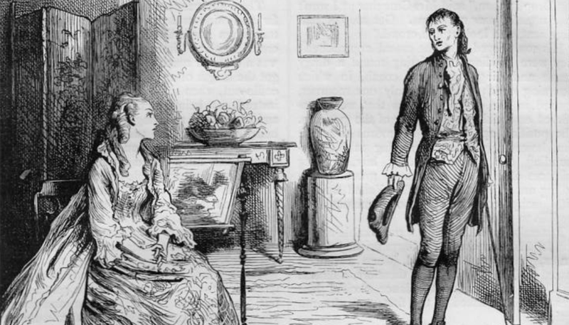 Sydney Carton telling Lucie Manette of his devotion to her in an illustration of "A Tale of Two Cities," by Fred Barnard. (Wikimedia Commons)