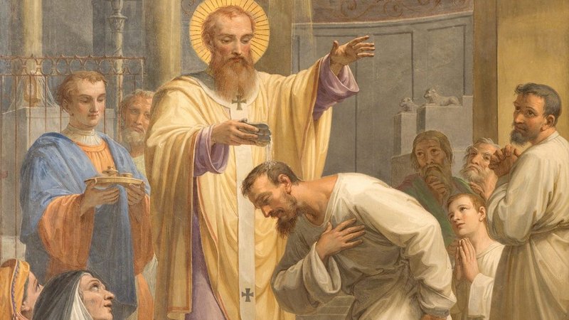 "The Baptism of St. Augustine," by Giovanni Battista Speranza, 18th century, in the Basilica di Sant Agostino, Rome. (Shutterstock)