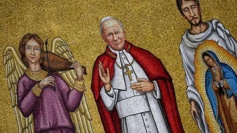 St. John Paul II is depicted on the Trinity Dome at the Basilica of the National Shrine of the Immaculate Conception in Washington. (CNS photo/Tyler Orsburn)