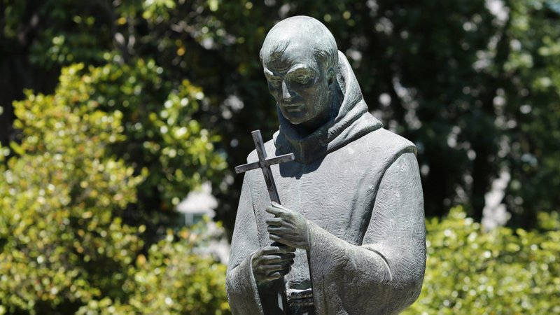 A statue of St. Junipero Serra in Sacramento, Calif., is seen in this 2015 file photo. It was torn down by a group of demonstrators late July 4, 2020. (CNS photo/Nancy Wiechec)