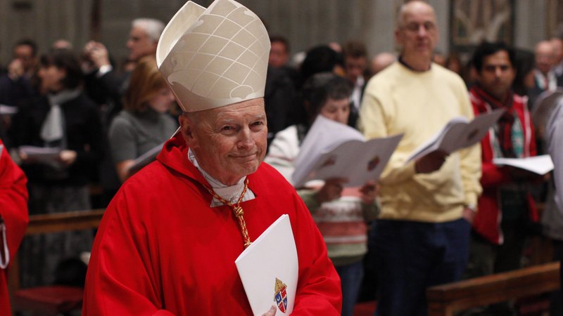 Then-Cardinal Theodore E. McCarrick, retired archbishop of Washington, arrives in procession for a Mass of thanksgiving for Cardinal Donald W. Wuerl of Washington in St. Peter's Basilica at the Vatican Nov. 22, 2010. A new lawsuit against McCarrick, who was laicized in 2019, accuses him of managing a sex ring among seminarians, altar boys and priests at a New Jersey beach house. (CNS photo/Paul Haring)