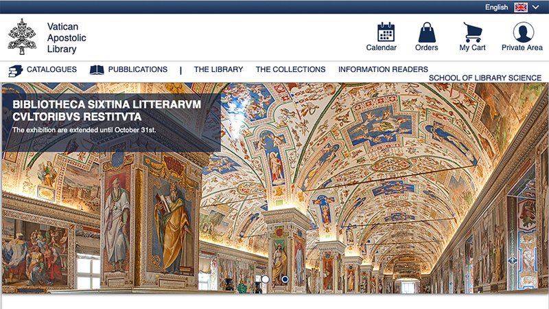 A screen grab of the Vatican Library's revamped website is seen July 23, 2020. With a fresh look, easier and more intuitive navigation, and greater online services for researchers, the updated site, www.vaticanlibrary.va, went live in mid-July, right when the library closed for the summer months. (CNS screen grab/www.vaticanlibrary.va)