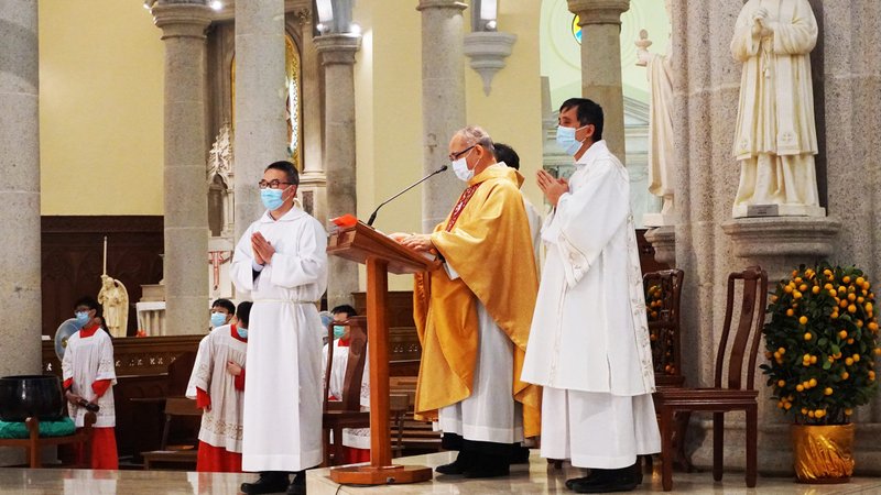 Catholics celebrate Mass at Hong Kong's Catholic Cathedral with protective masks Feb. 2, 2020. China has been accused of hacking Vatican computers as well as those in the Diocese of Hong Kong and other Catholic organizations in May. (CNS Photo/Francis Wong)