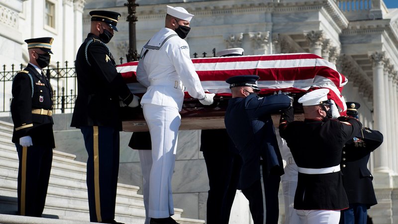 The casket of Rep. John Lewis, D-Ga., is carried from the U.S. Capitol July 29, 2020. The civil rights movement legend who was a colleague of the Rev. Martin Luther King Jr. died July 17, 2020. He was 80. (CNS photo/Brendan Smialowski, Pool via Reuters)