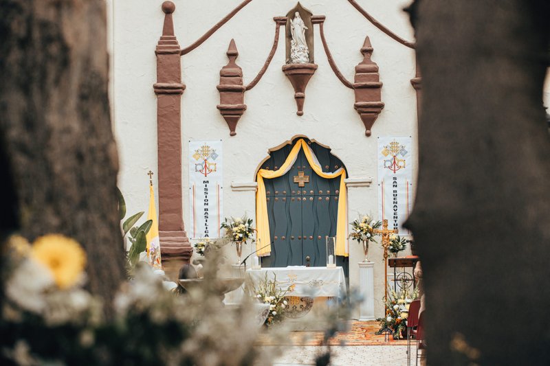 Mission Basilica San Buenaventura was unveiled as the first basilica in the Archdiocese of Los Angeles, and the 88th in the United States, during a special Mass held outside in the mission’s garden on July 15, 2020. (Colton Machado/Archdiocese of LA)