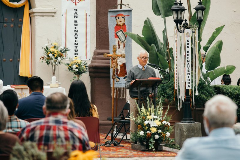 Mission Basilica San Buenaventura was unveiled as the first basilica in the Archdiocese of Los Angeles, and the 88th in the United States, during a special Mass held outside in the mission’s garden on July 15, 2020. (Colton Machado/Archdiocese of LA)