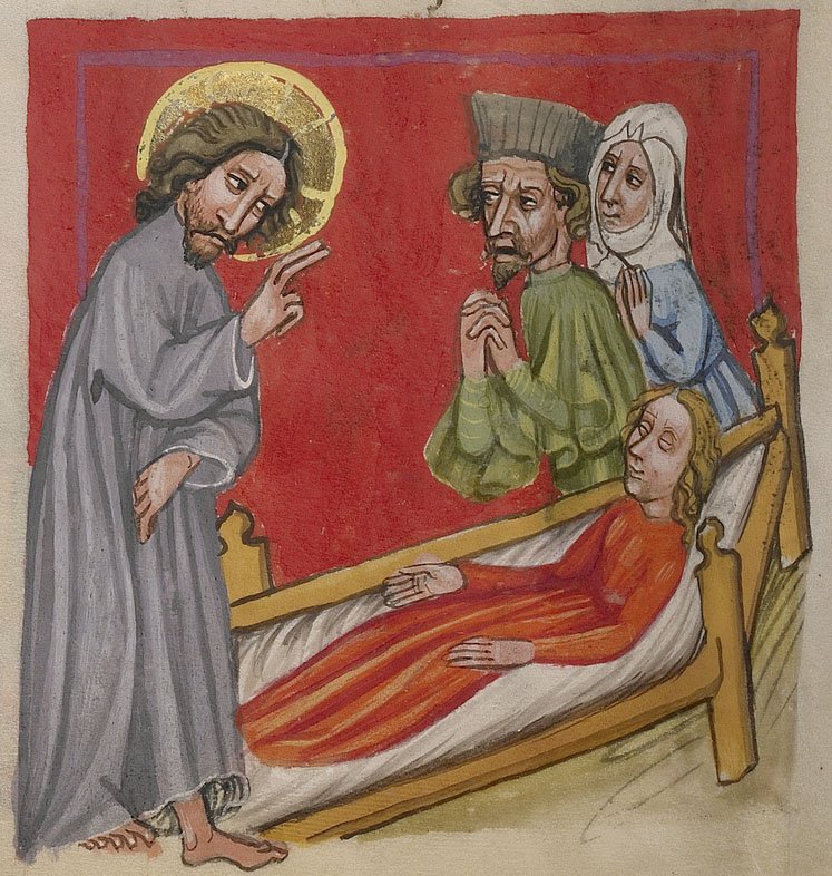 Unknown, illuminator, “The Raising of Jairus’ Daughter,” German, about 1400-1410.
