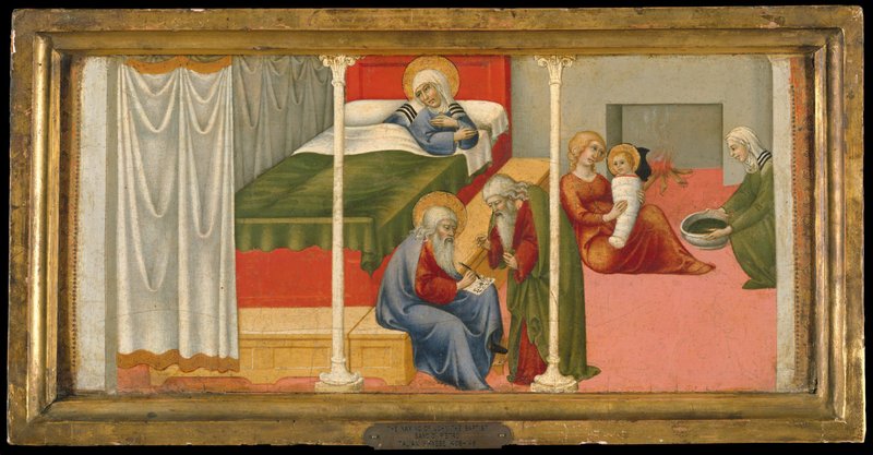 “The Birth and Naming of Saint John the Baptist,” by Sano di Pietro (Italian, Siena, 1405–1481). Tempera and gold on wood. (Metropolitan Museum of Art)