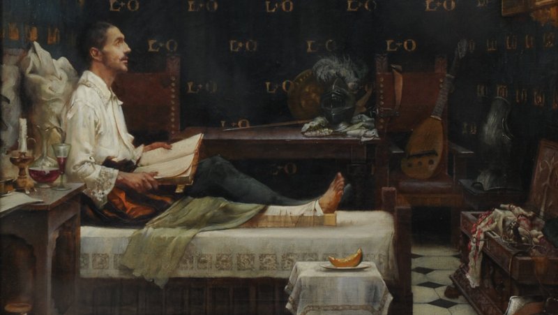 “Ignatius Convalesces at Loyola,” by Albert Chevallier-Tayler in St. Ignatius Church of the Sacred Heart in Wimbledon, England. (© Jesuit Institute)