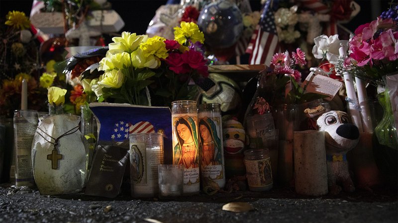 A memorial in El Paso, Texas, is seen near the site of the Aug. 3, 2019, Walmart mass shooting during a visit by U.S. bishops and others Sept. 26. A year after the deadly shooting, El Paso Bishop Mark J. Seitz has announced the formation of a group to address racism as a way to honor the victims. (CNS photo/Tyler Orsburn)