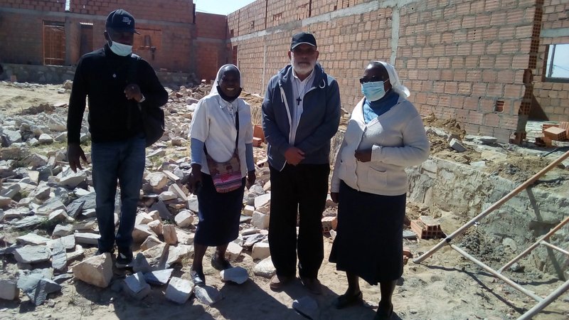 Dominican Missionary Sisters of the Rosary are seen on a construction site in Lubango, Angola. The religious order received a grant of $99,990 from The Papal Foundation to build a combined elementary and middle school. The foundation, based in the U.S., announced its 2020 grants July 15. (CNS photo/courtesy The Papal Foundation)