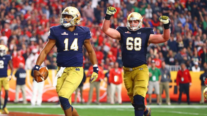 University of Notre Dame football players are seen during the Fiesta Bowl in Glendale, Ariz., in this 2016 file photo. (CNS photo/Mark J. Rebilas, Action Images via USA TODAY Sports and Reuters)