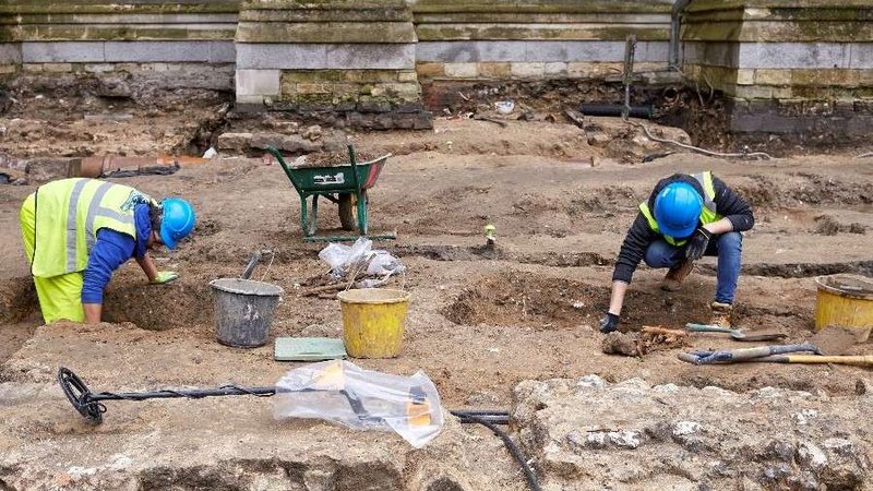 The Pre-Construct Archaeology team works on the Great Sacristy site. (Westminster Abbey via CNA)