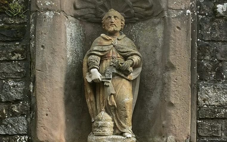 Wayside shrine “St. Peter” at the access to Église Saints-Pierre-et Paul, Echternach, Luxembourg.