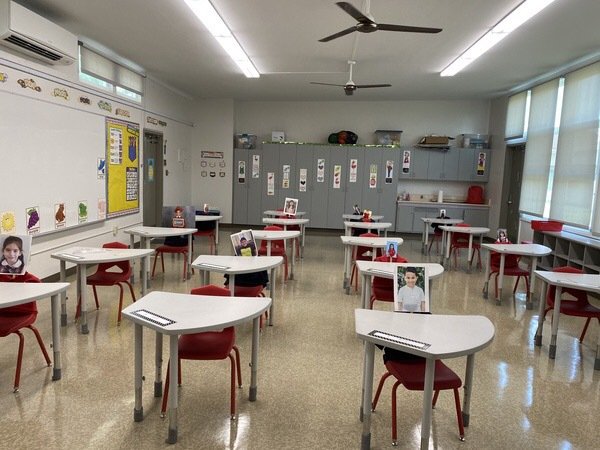 The first grade classroom at St. Anthony School in San Gabriel displays photos of the students at their desks. COURTESY ST. ANTHONY SCHOOL